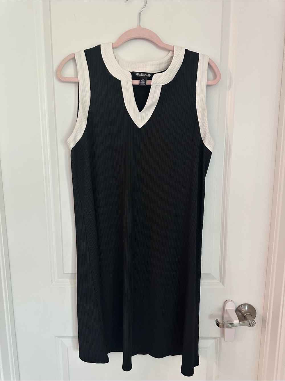 Nina Leonard Black Shift Dress with White Trim